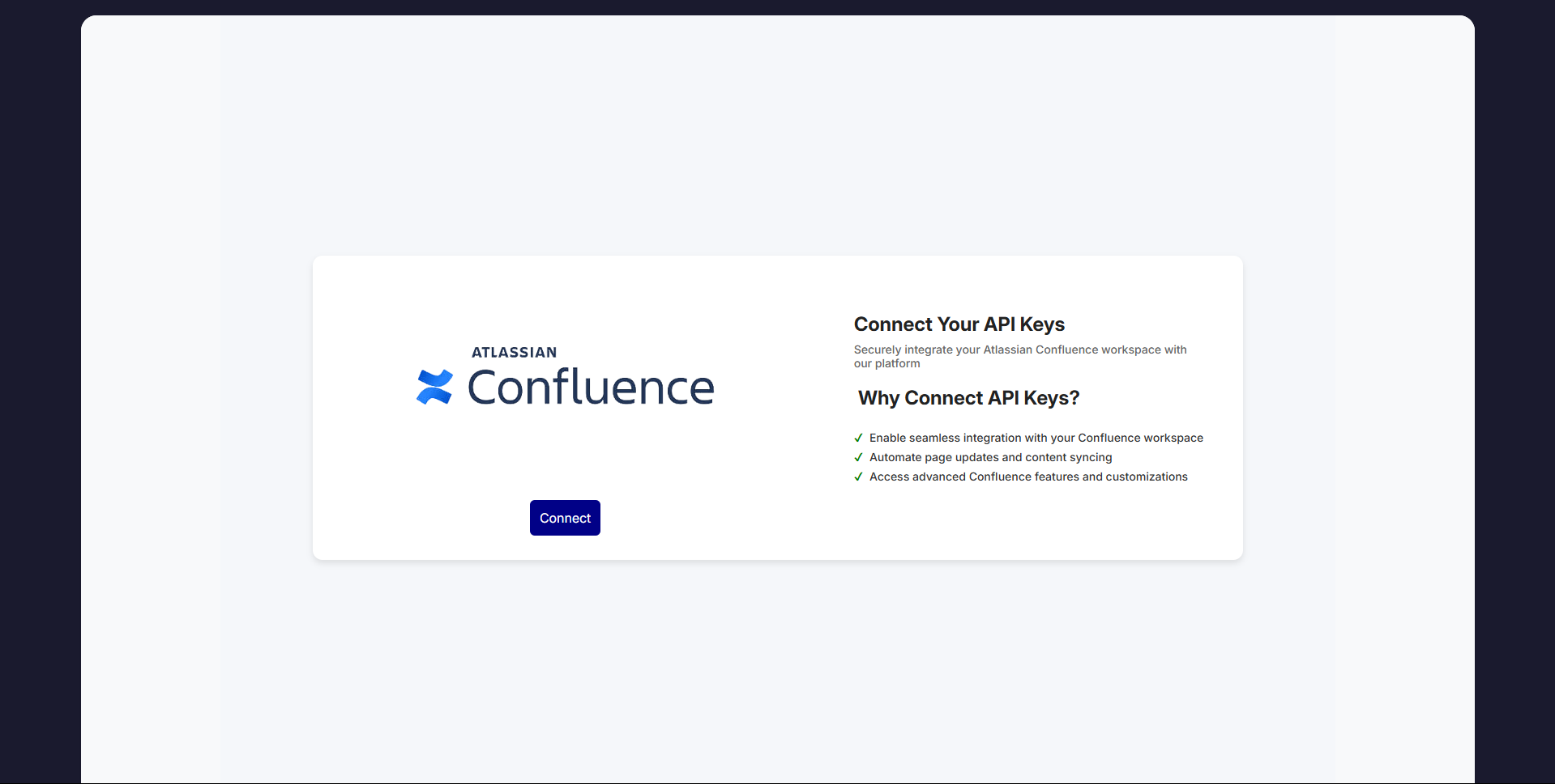Connect your API Keys for Confluence