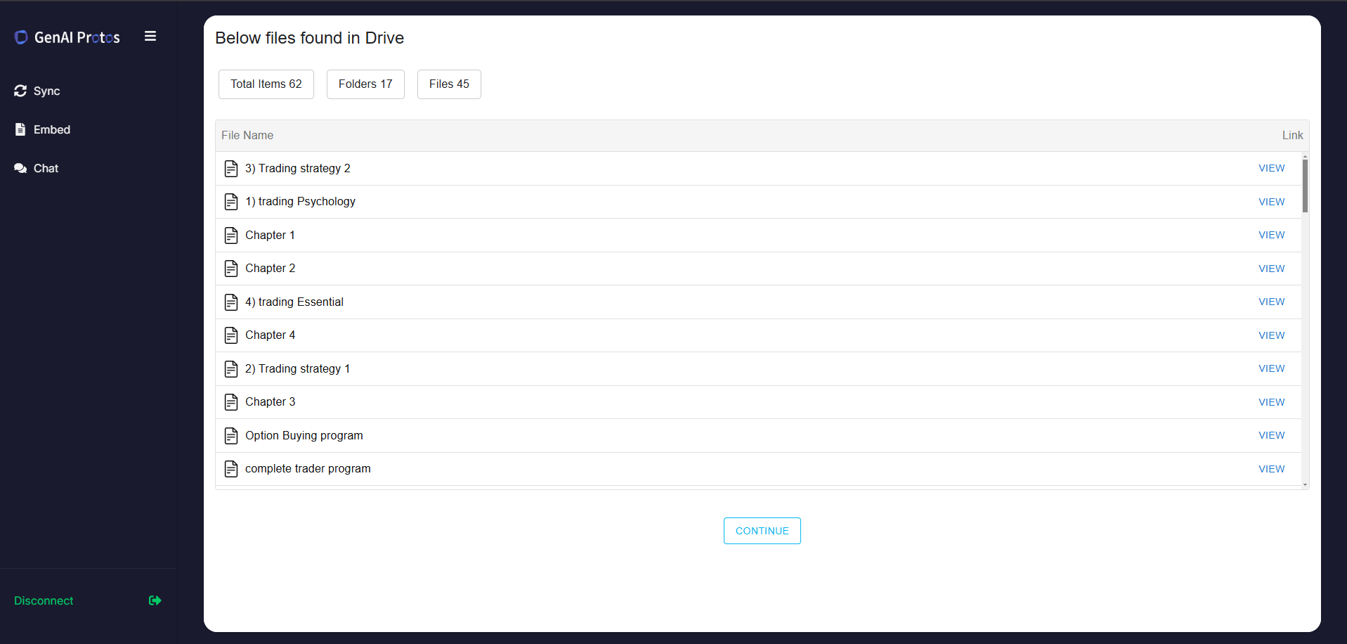 View a window displaying existing files in your Drive 