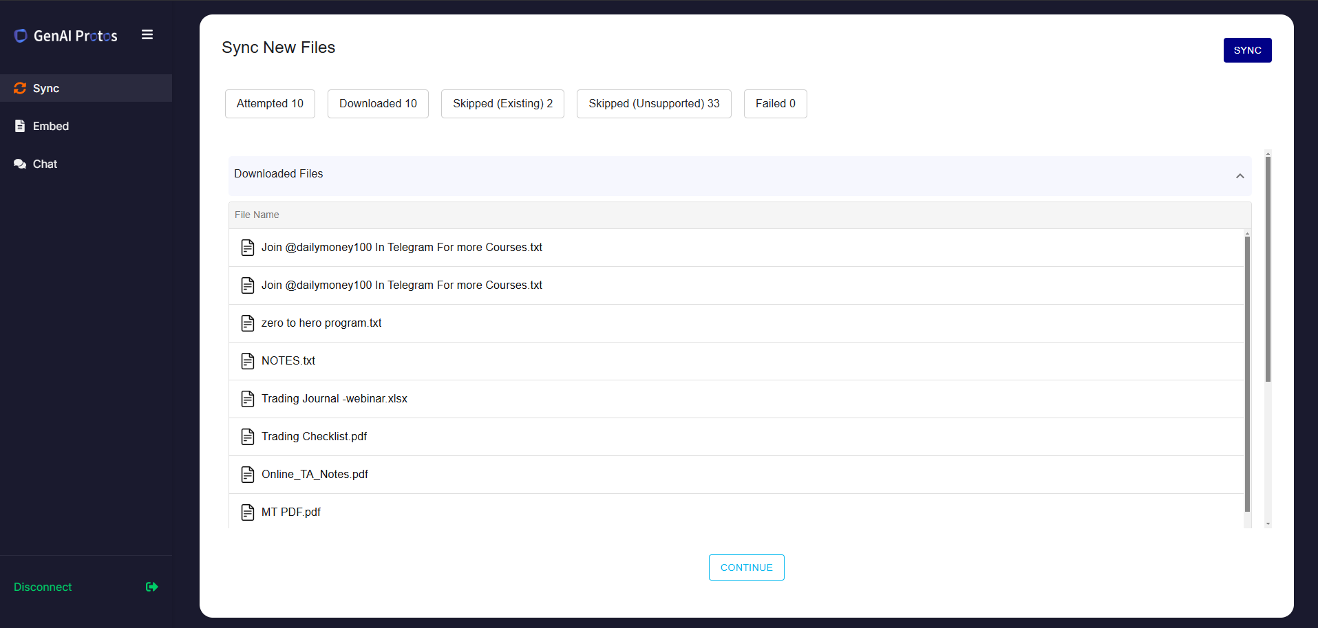 Access a list of all synced files