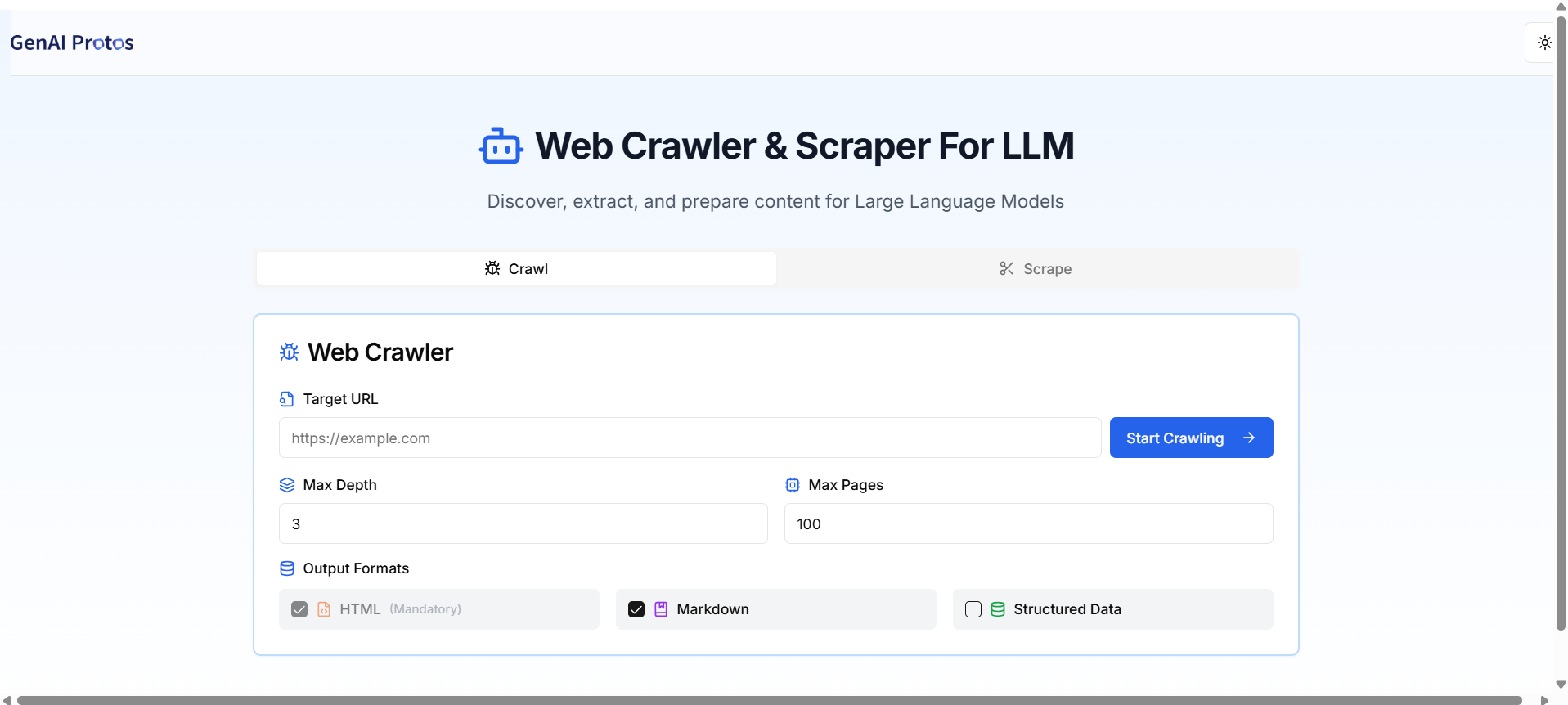 Select Crawl/Scrape Mode