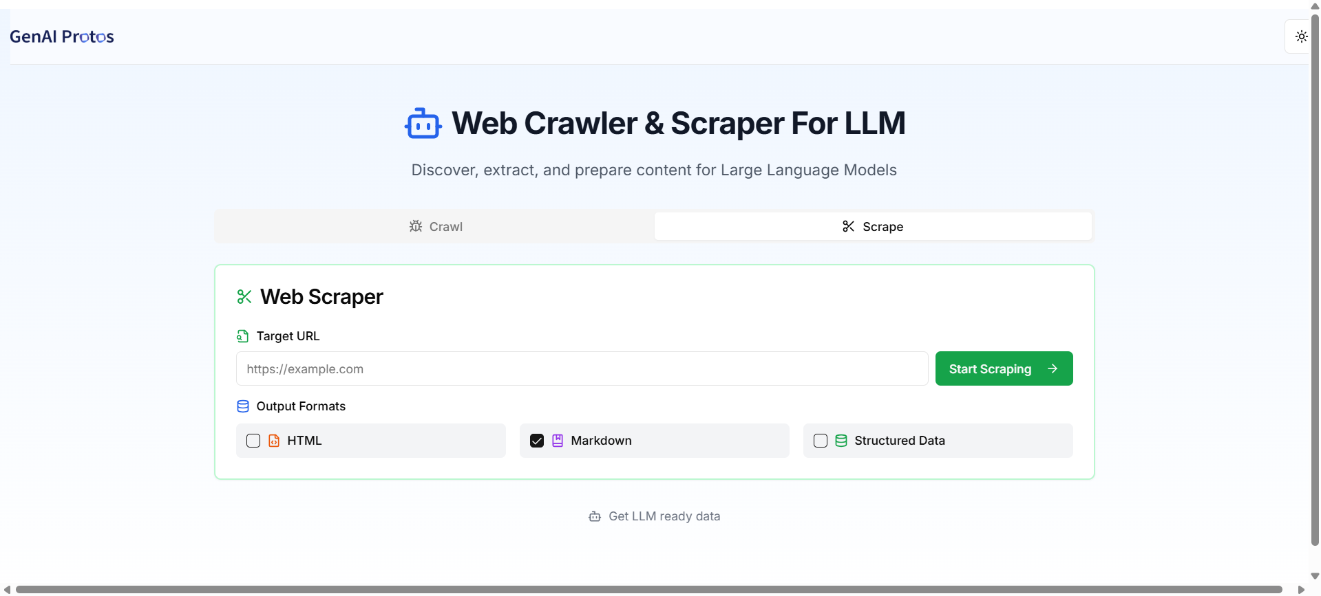 Scraper: Enter the URL and select the output format